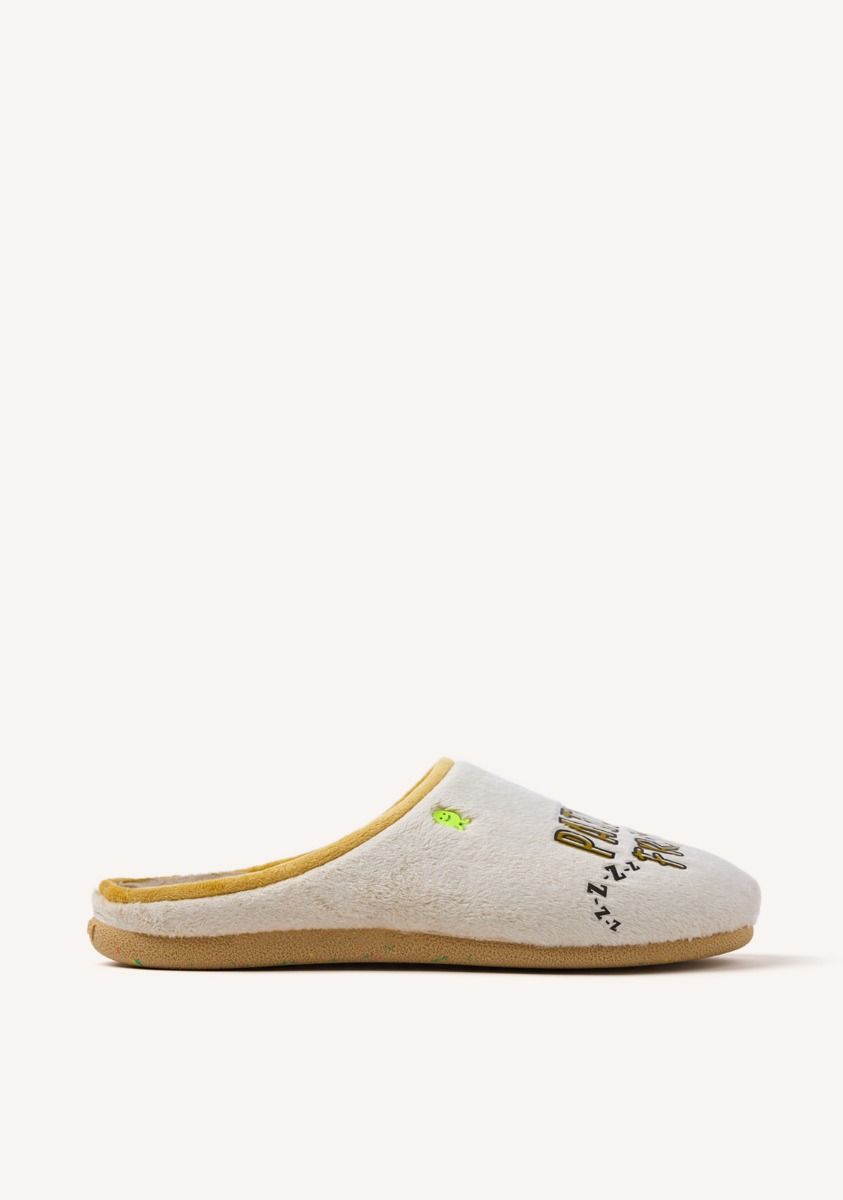 ZAPATILLAS DE CASA PELO DIBUJO Y FRASE NEWAYGO - BEIG