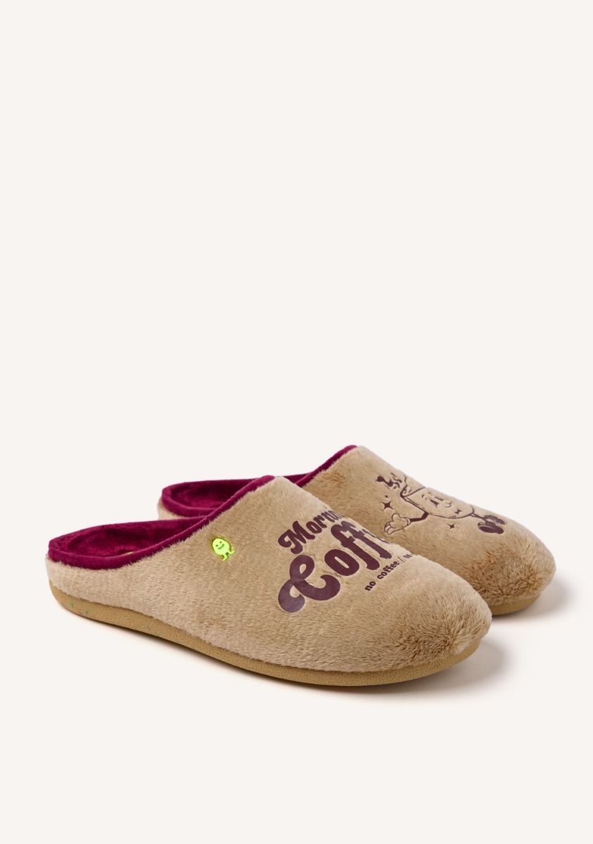 ZAPATILLAS DE CASA PELO DIBUJO Y FRASE PINCKNEY - MARRON