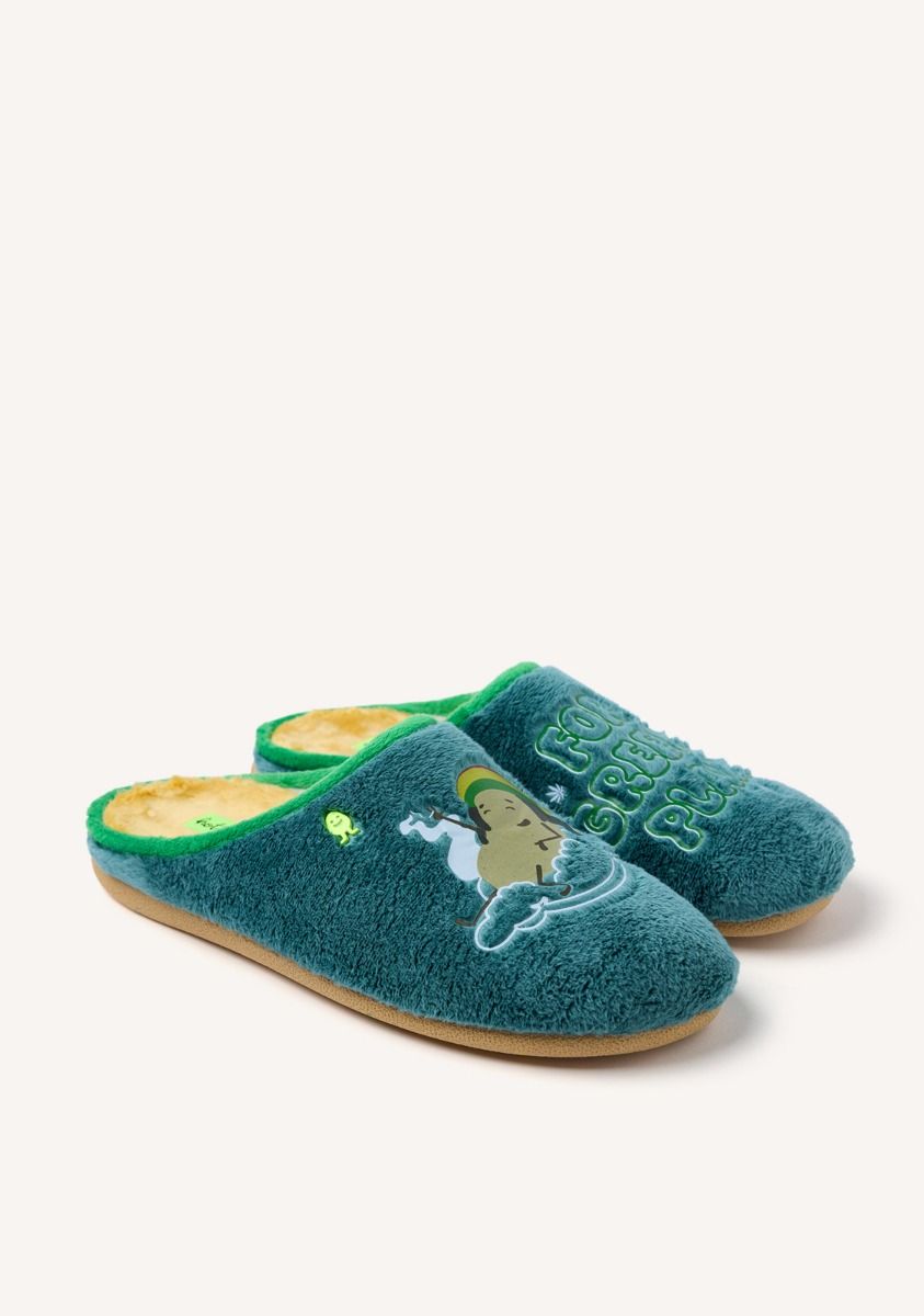 ZAPATILLAS DE CASA PELO DIBUJO Y FRASE SHAKOPEE - VERDE