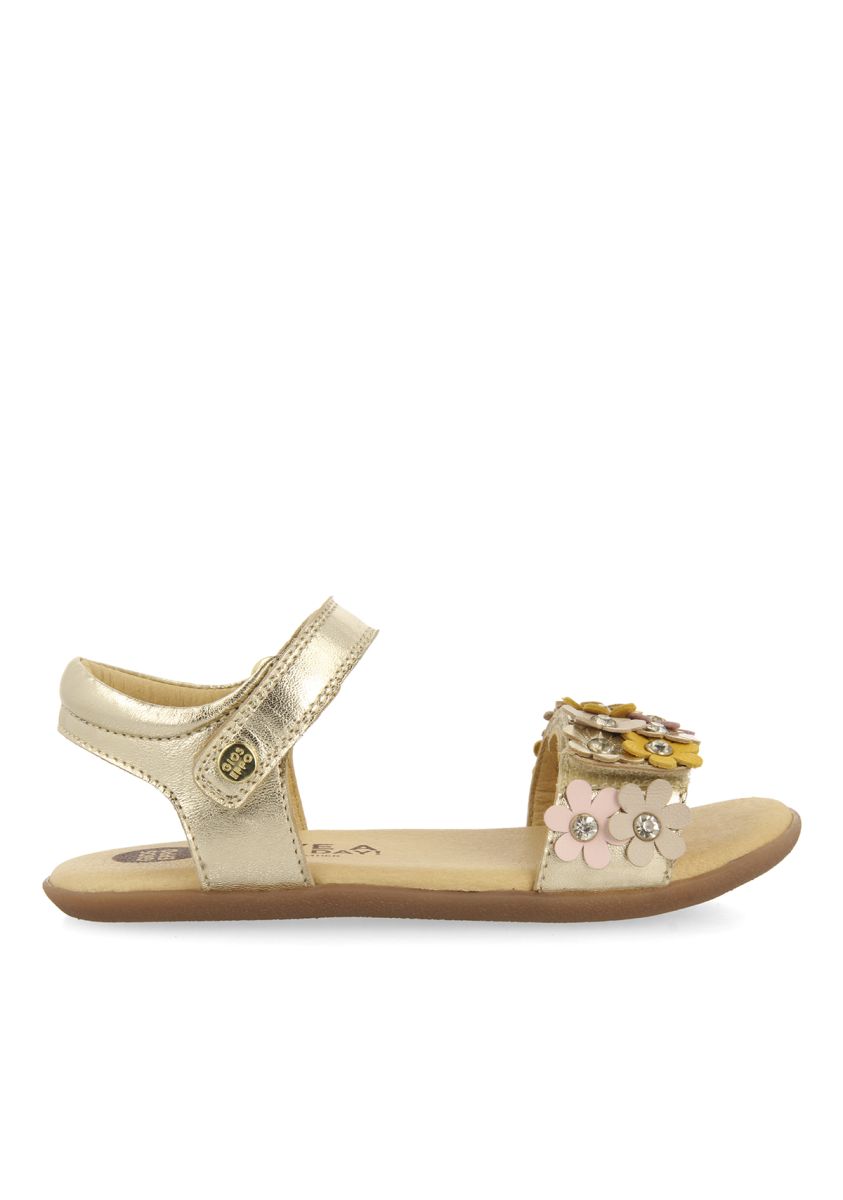 SANDALIAS DORADAS CON ADORNO DE FLORES Y CIERRES REGULABLES PARA NIÃA Y NIÃO FRANKFORT - ORO