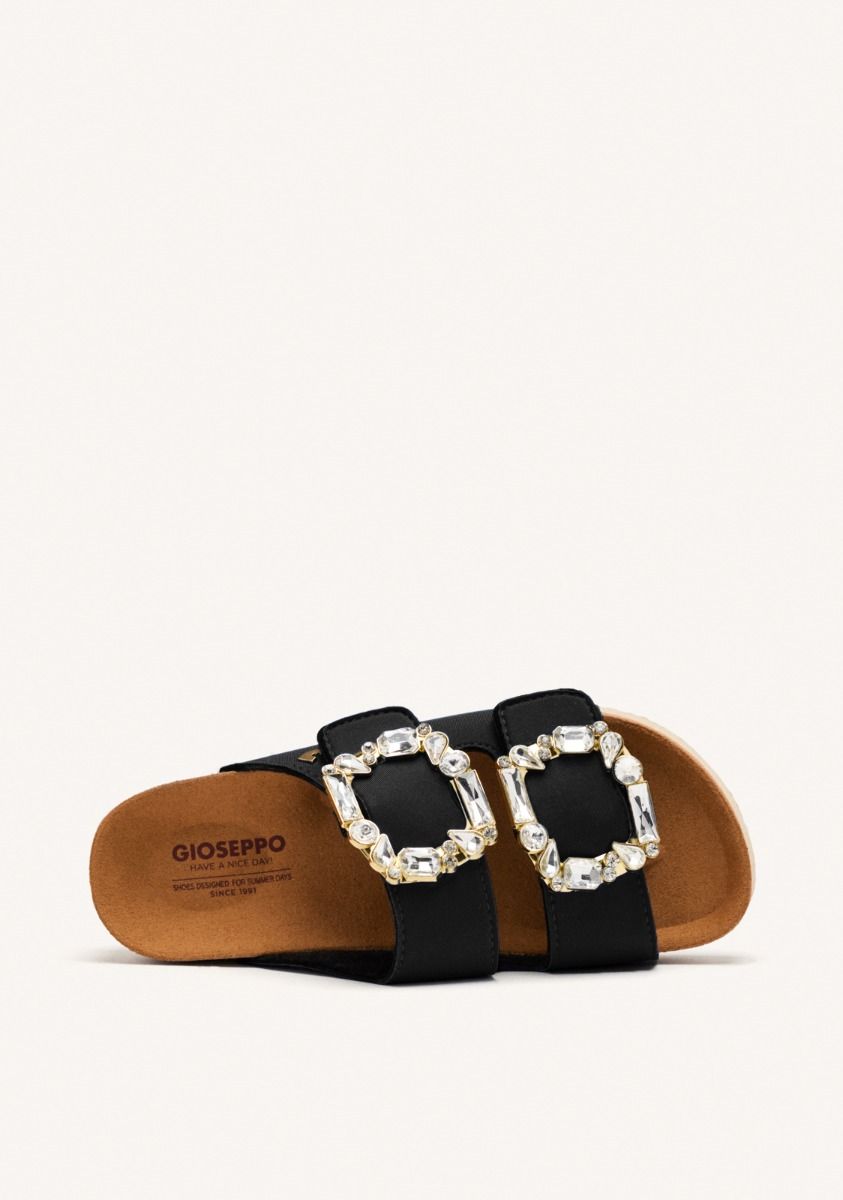 SANDALIAS NEGRAS ESTILO BIO CON ADORNO JOYA PARA MUJER ADERKLAA - NEGRO