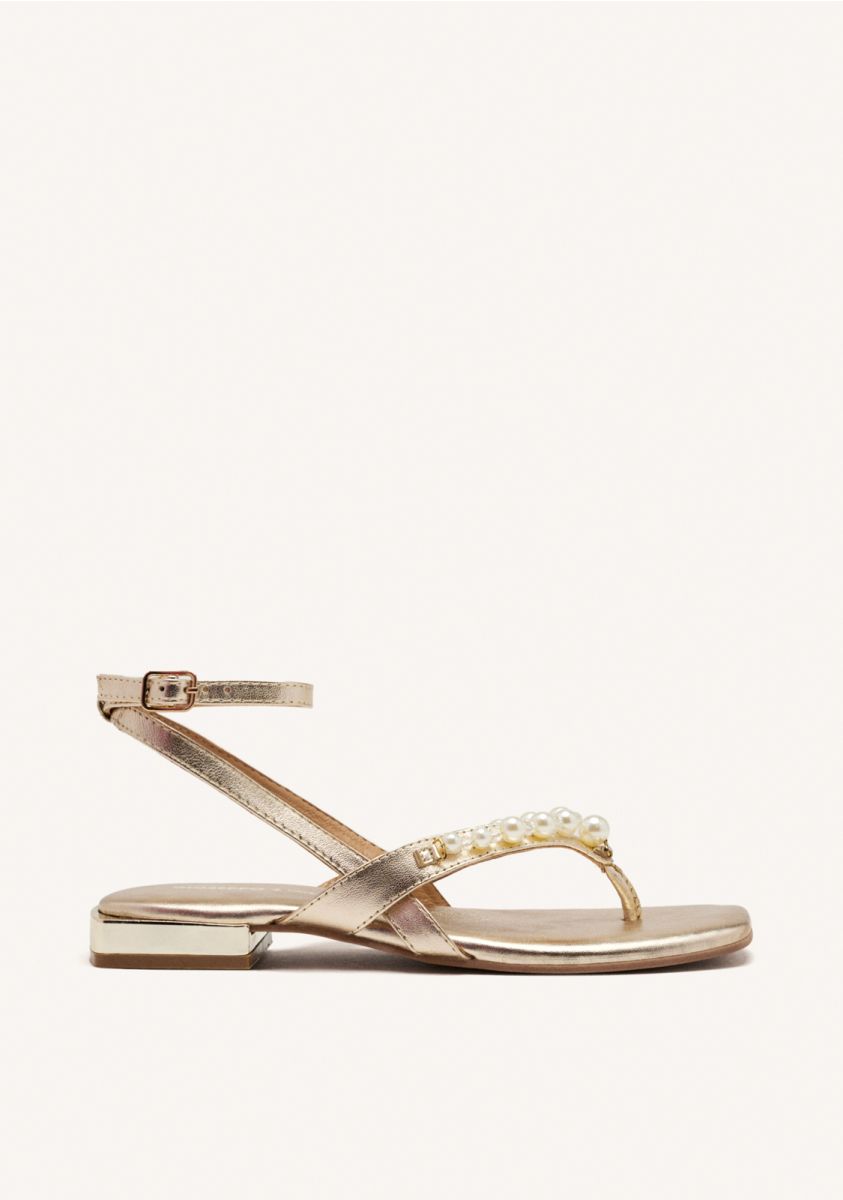 SANDALIAS COLOR PLATINO DE PIEL CON PERLAS PARA MUJER SUMPTER - PLATINO