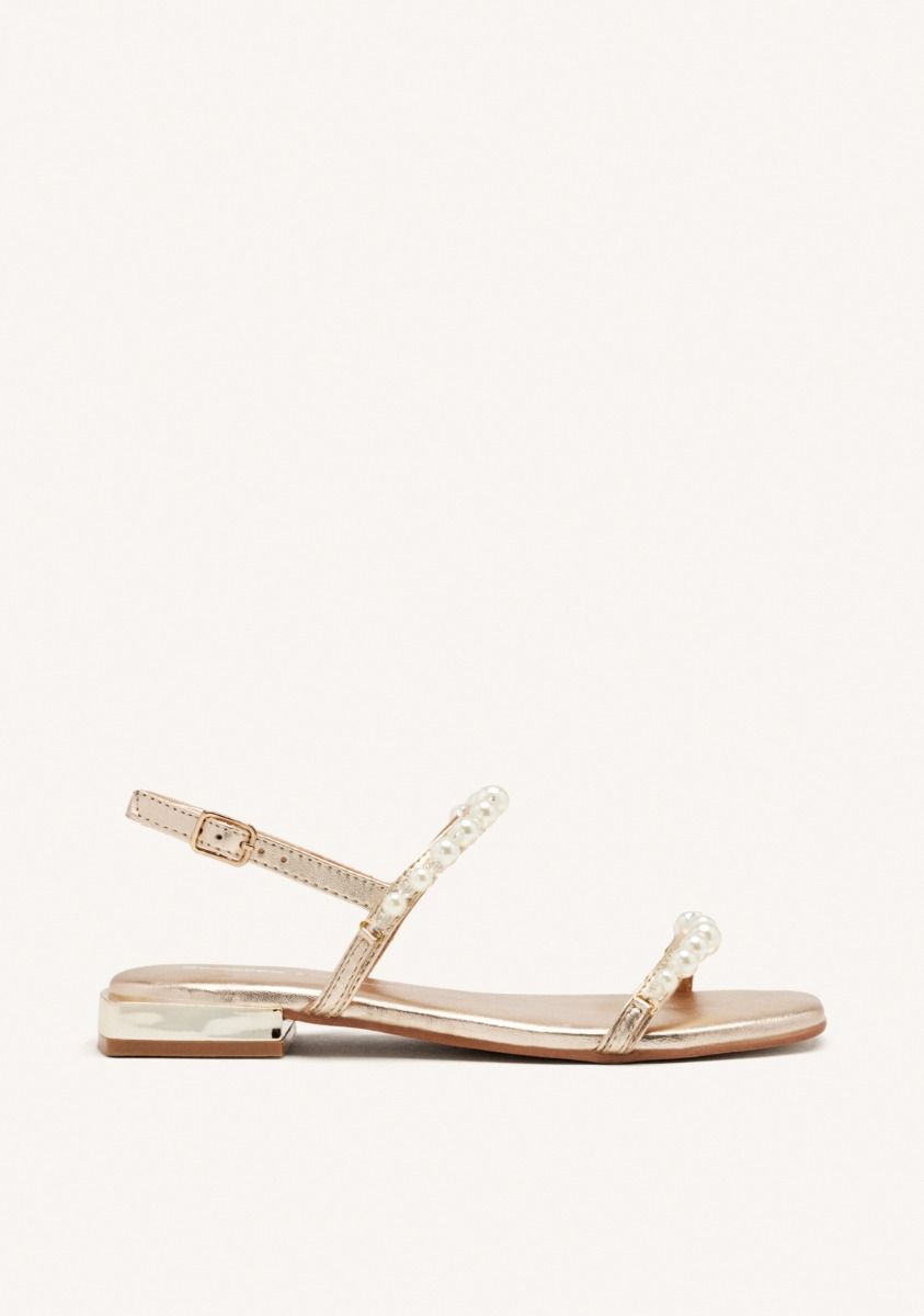 SANDALIAS COLOR PLATINO DE PIEL CON PERLAS PARA MUJER ZERQAN - PLATINO