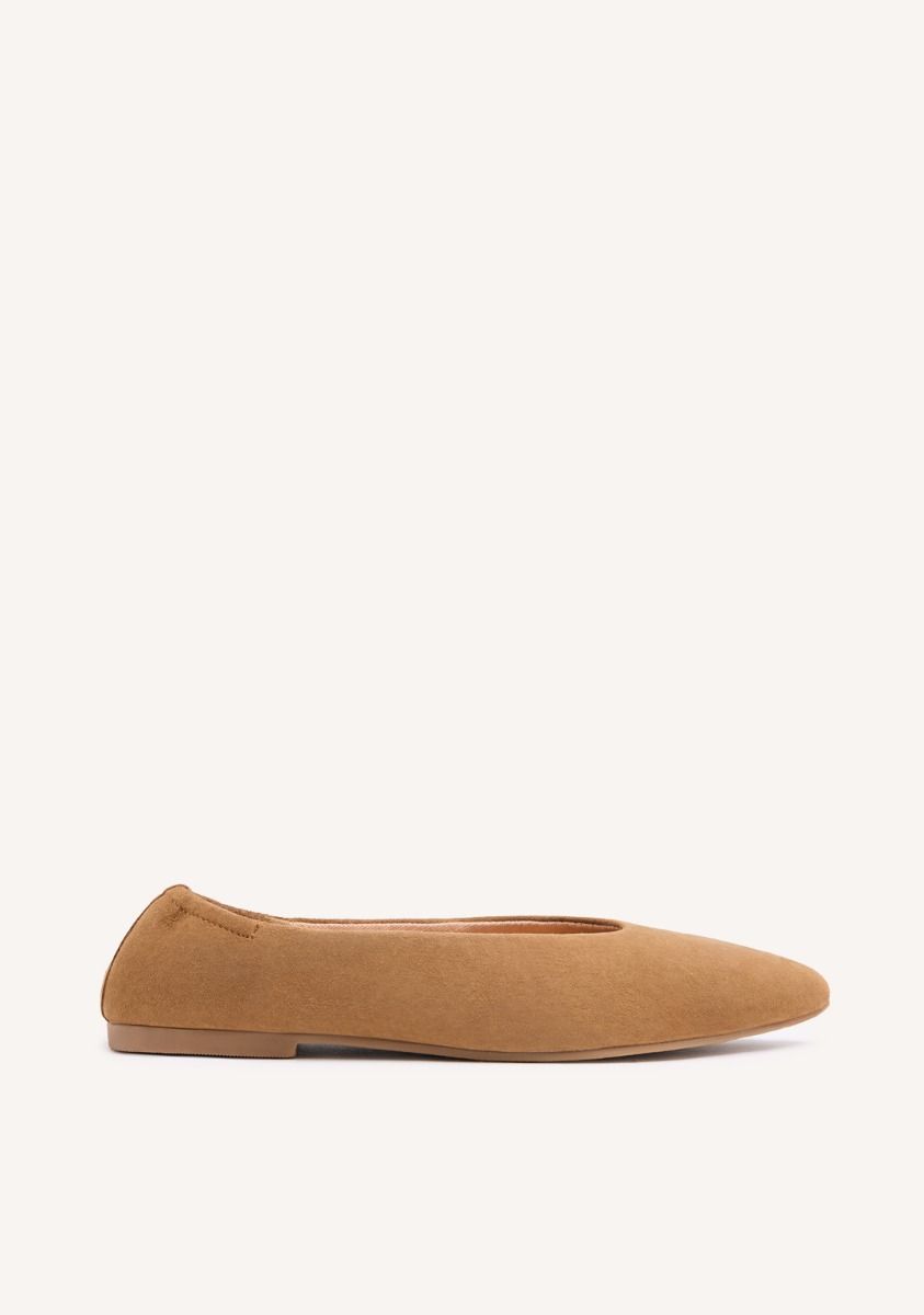 BAILARINAS DE PIEL COLOR CUERO CON PUNTA FINA Y TALÃN FRUNCIDO PARA MUJER - CUERO