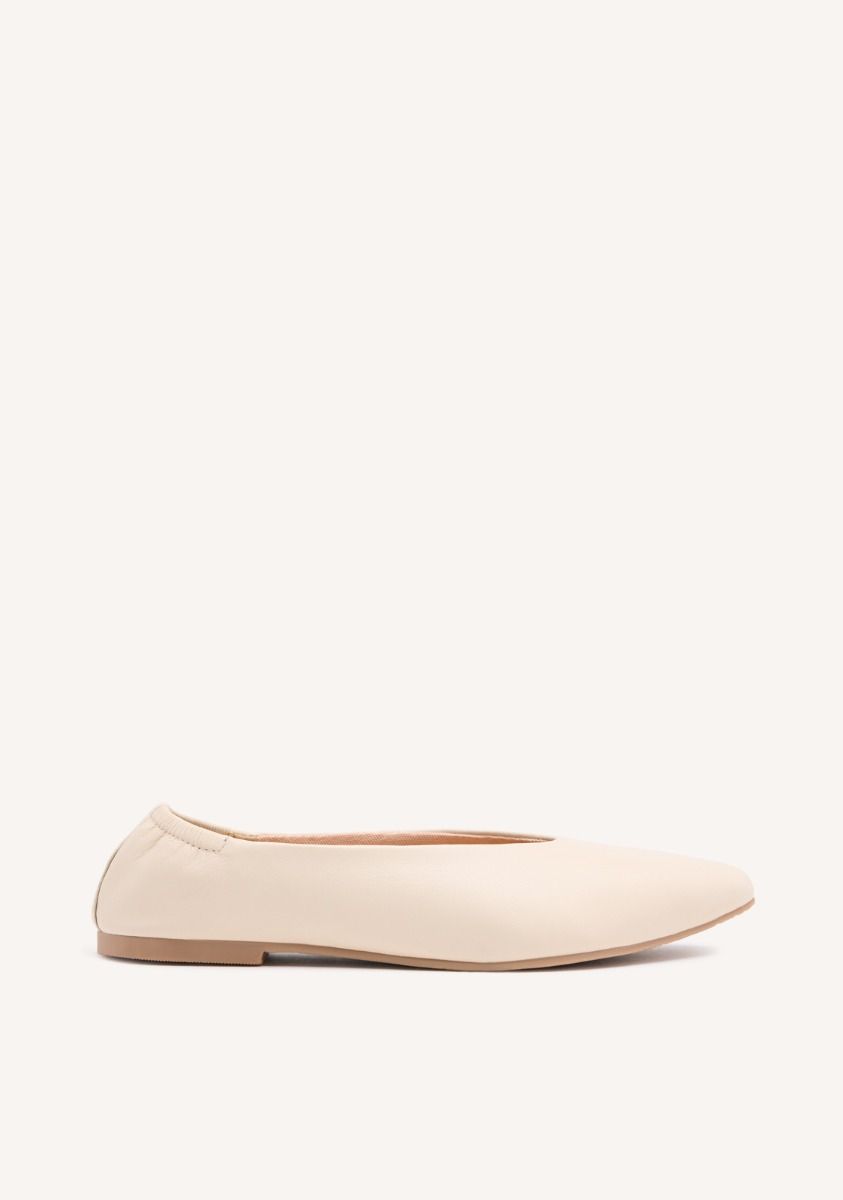 BAILARINAS DE PIEL COLOR OFF-WHITE CON PUNTA FINA Y TALÃN FRUNCIDO PARA MUJER - OFF-WHITE