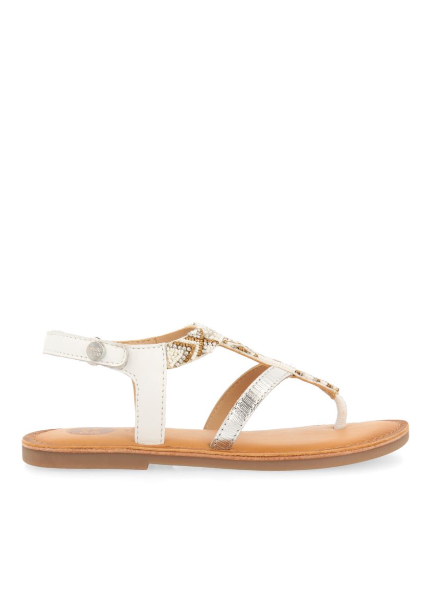 SANDALIAS BLANCAS DE PIEL CON BORDADO PARA NIÃA HAMPDEN  - BLANCO
