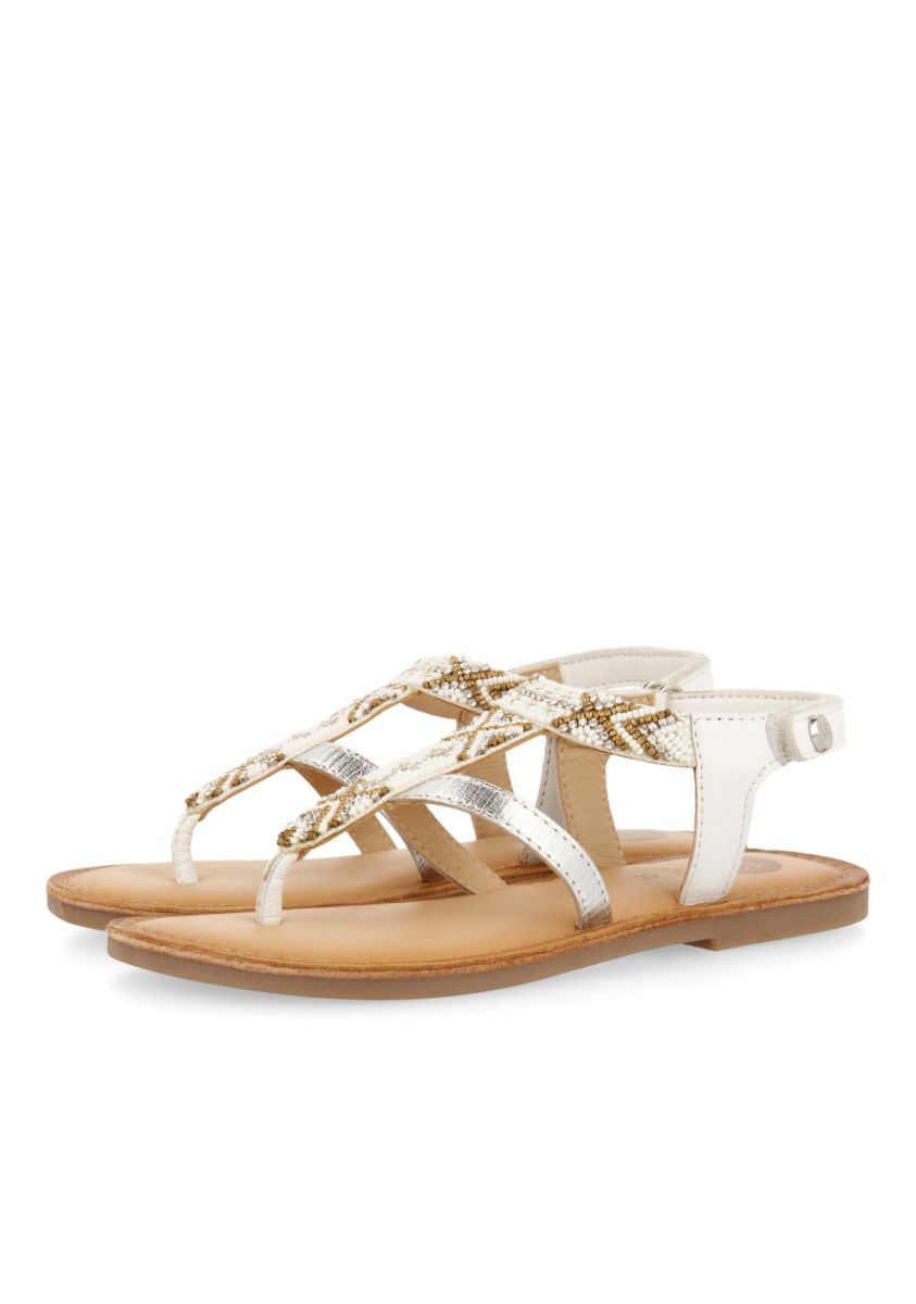SANDALIAS BLANCAS DE PIEL CON BORDADO PARA NIÃA HAMPDEN - BLANCO