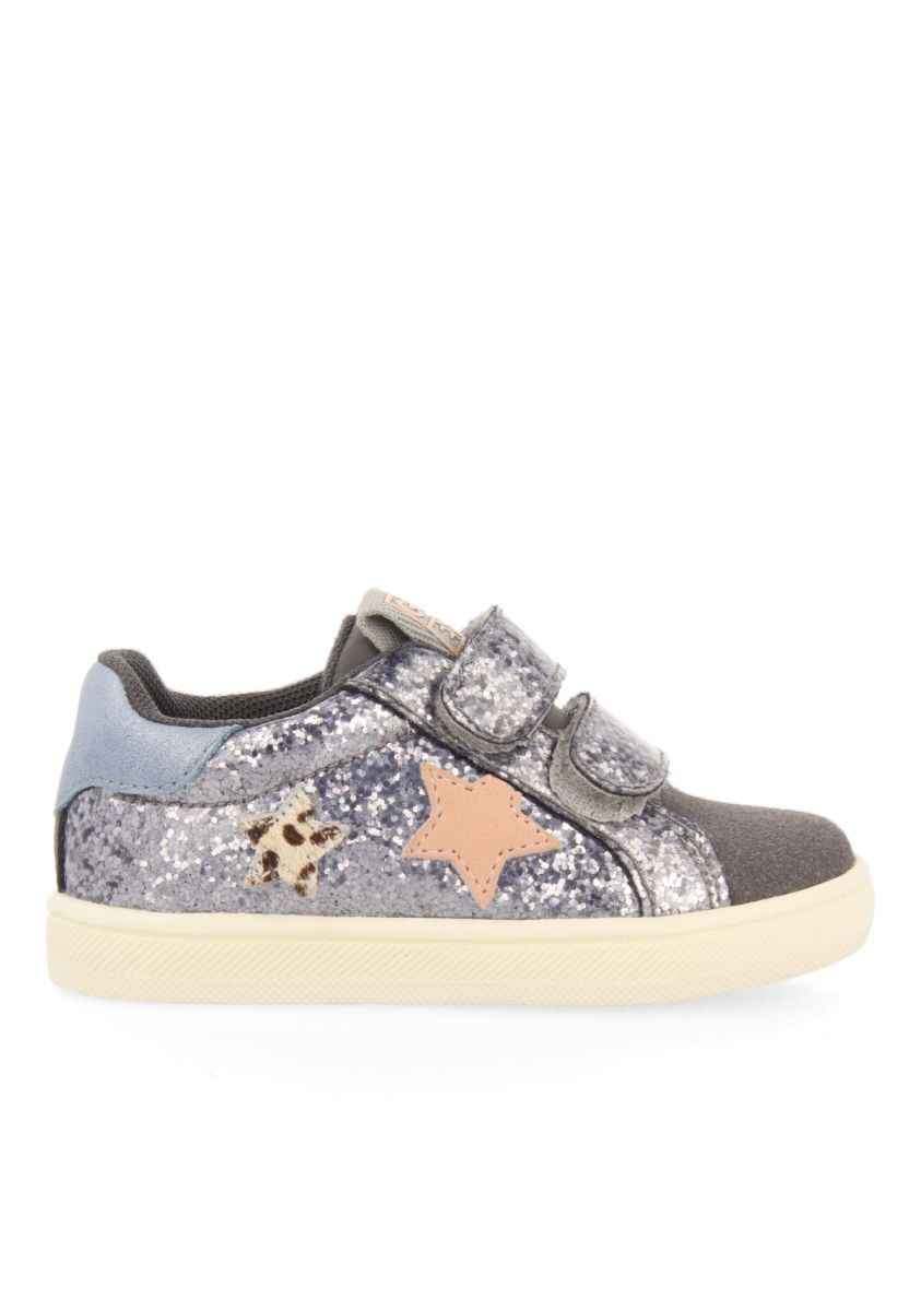 SNEAKERS CON GLITTER Y CIERRE AJUSTABLE PARA NIÃA HOBOL - PLOMO