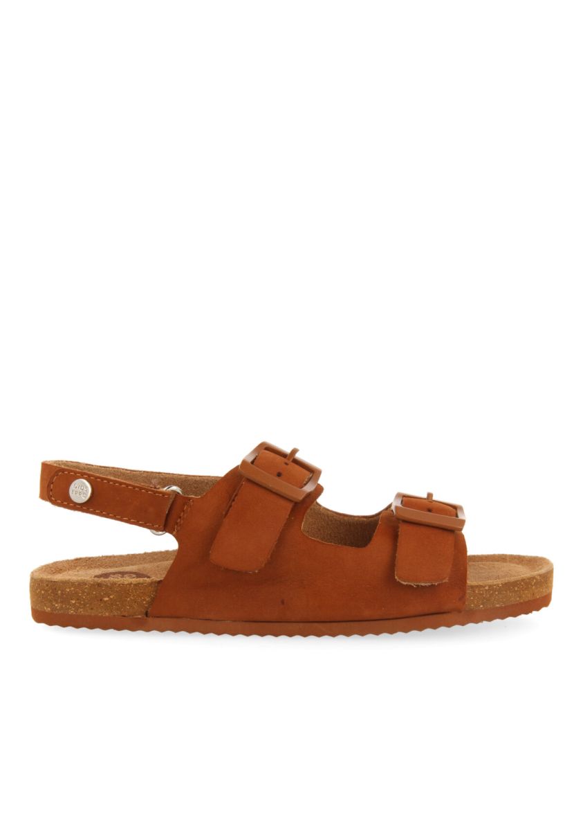 BROWN BIO LEATHER SANDALS WITH BUCKLE DETAIL FOR KIDS MISINTO - CUERO