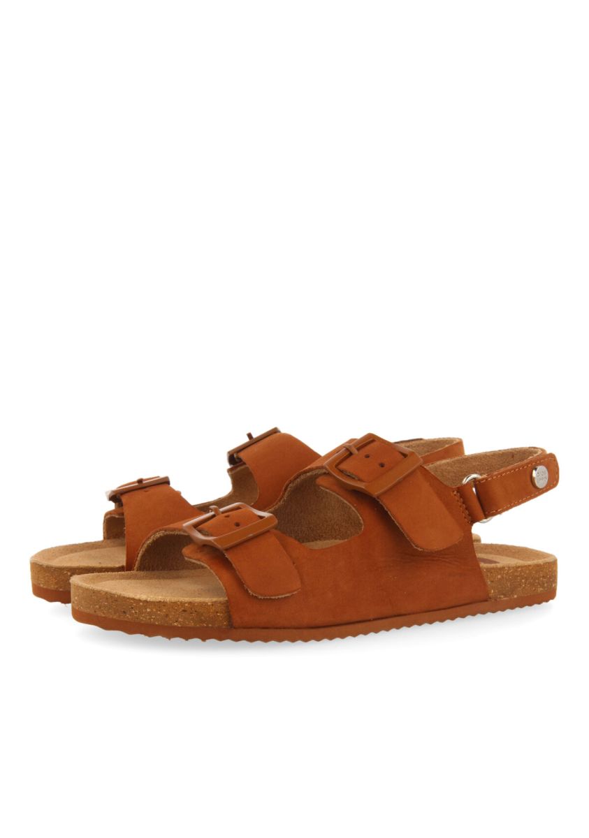 BROWN BIO LEATHER SANDALS WITH BUCKLE DETAIL FOR KIDS MISINTO - CUERO