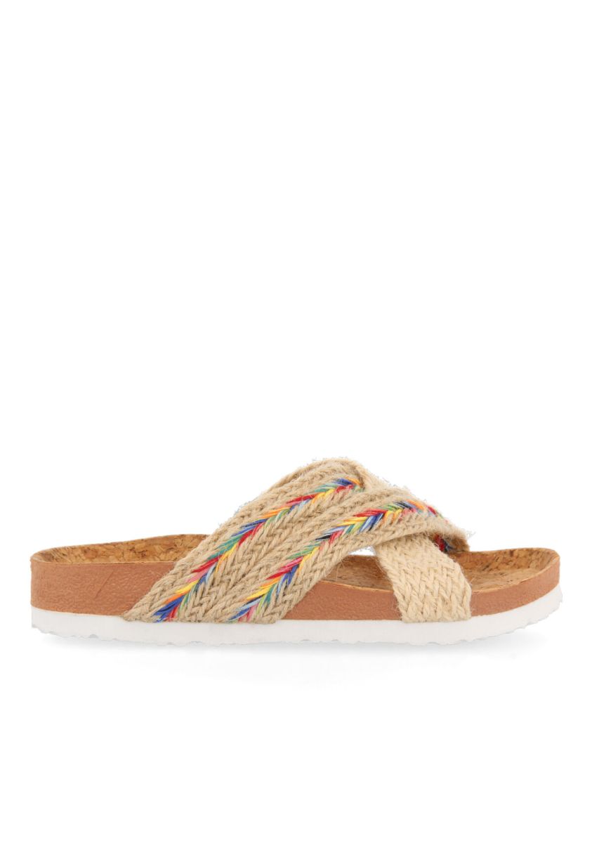 CHANCLAS DE SUELA BIO CON YUTE NATURAL Y MULTICOLOR PARA NIÃA INZAGO - MULTICOLOR