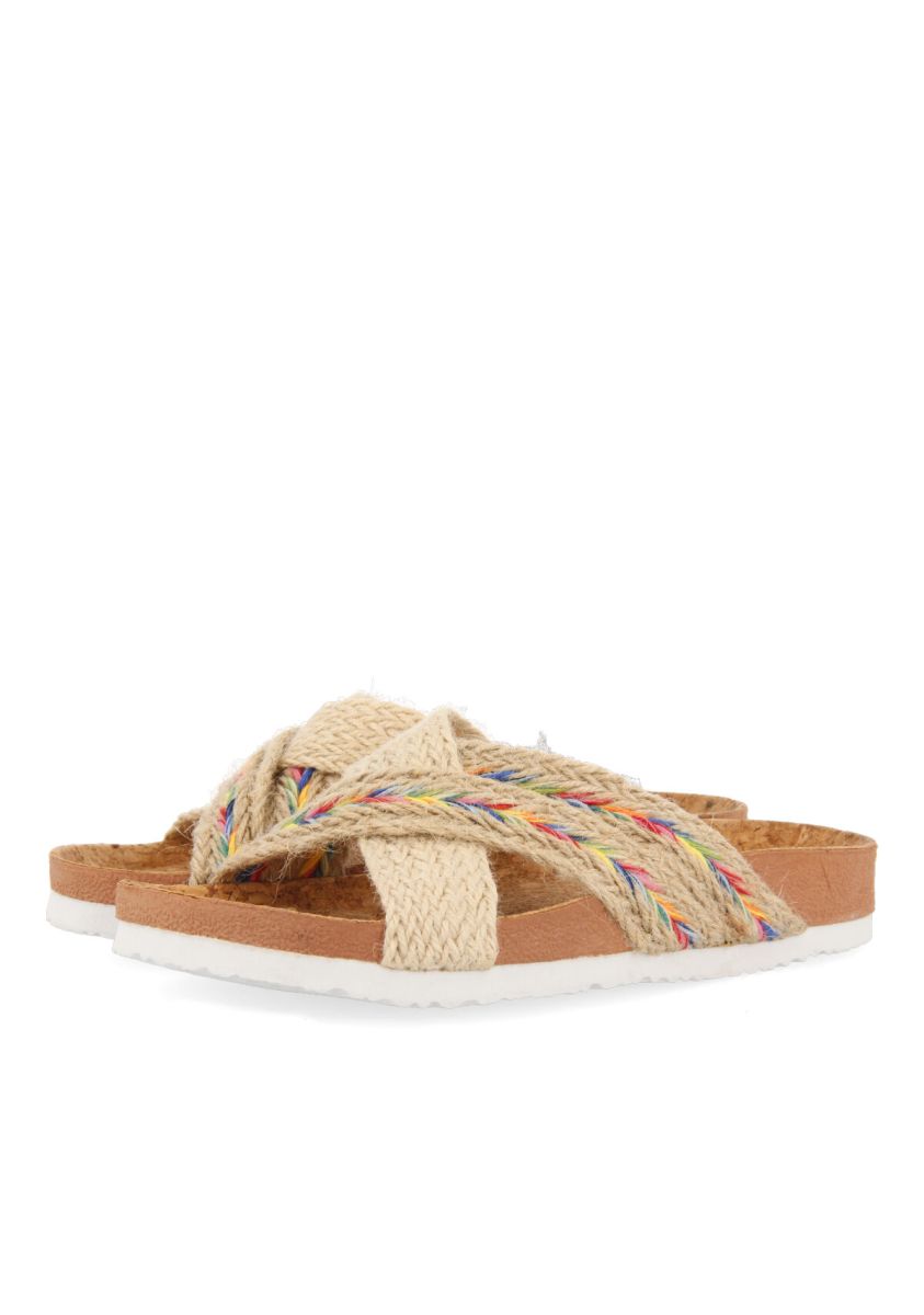 CHANCLAS DE SUELA BIO CON YUTE NATURAL Y MULTICOLOR PARA NIÃA INZAGO - MULTICOLOR