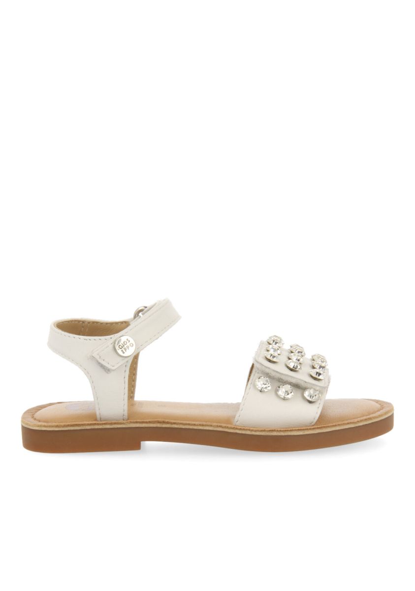 SANDALIAS BLANCAS DE PIEL CON ADORNOS DE MAXI CRISTALES PARA NIÃA HESSMER - BLANCO