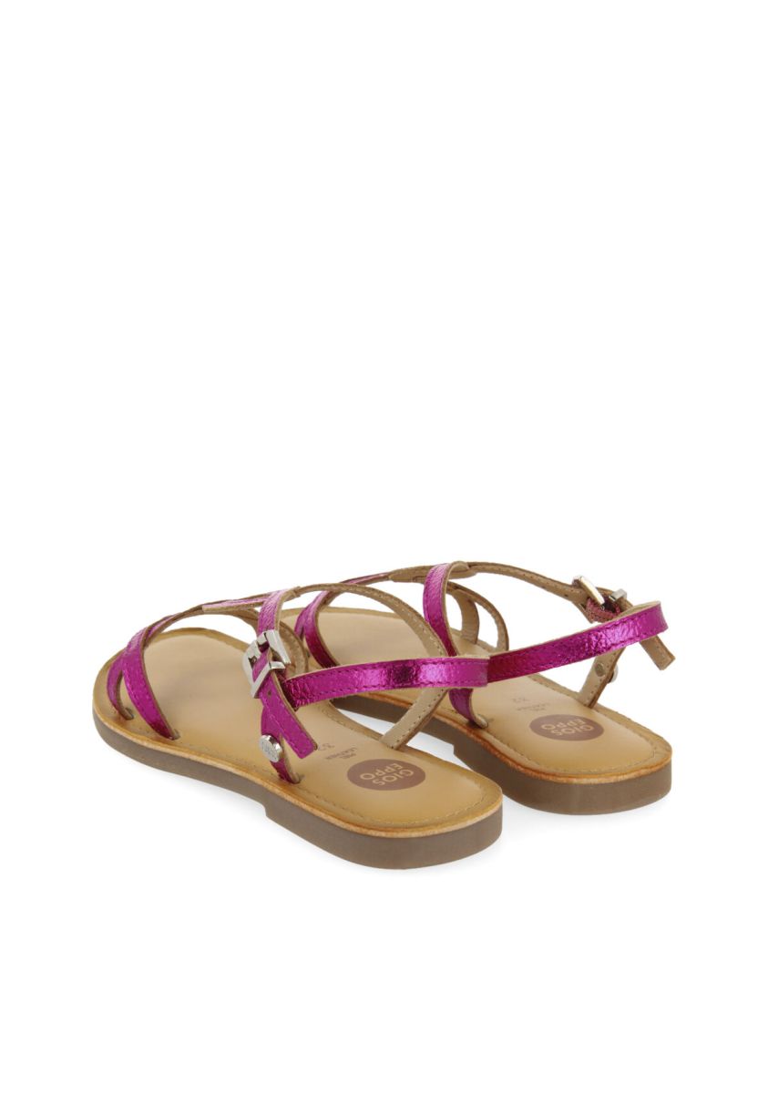 SANDALIAS FUCSIA DE PIEL CON TIRAS PARA NIÃA PAROBE - FUXIA