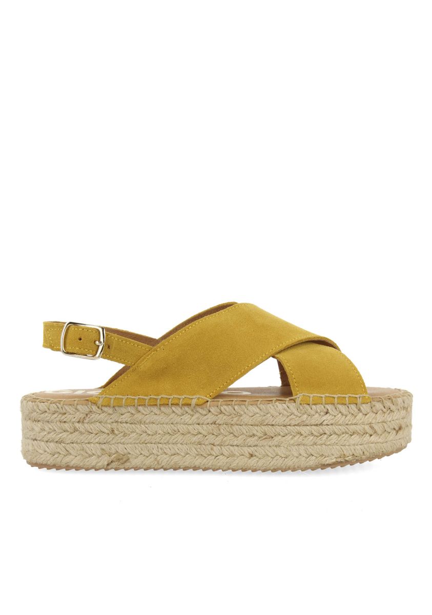 SANDALIAS COLOR MOSTAZA PARA MUJER CON PLATAFORMA DE YUTE COMALA  - MOSTAZA