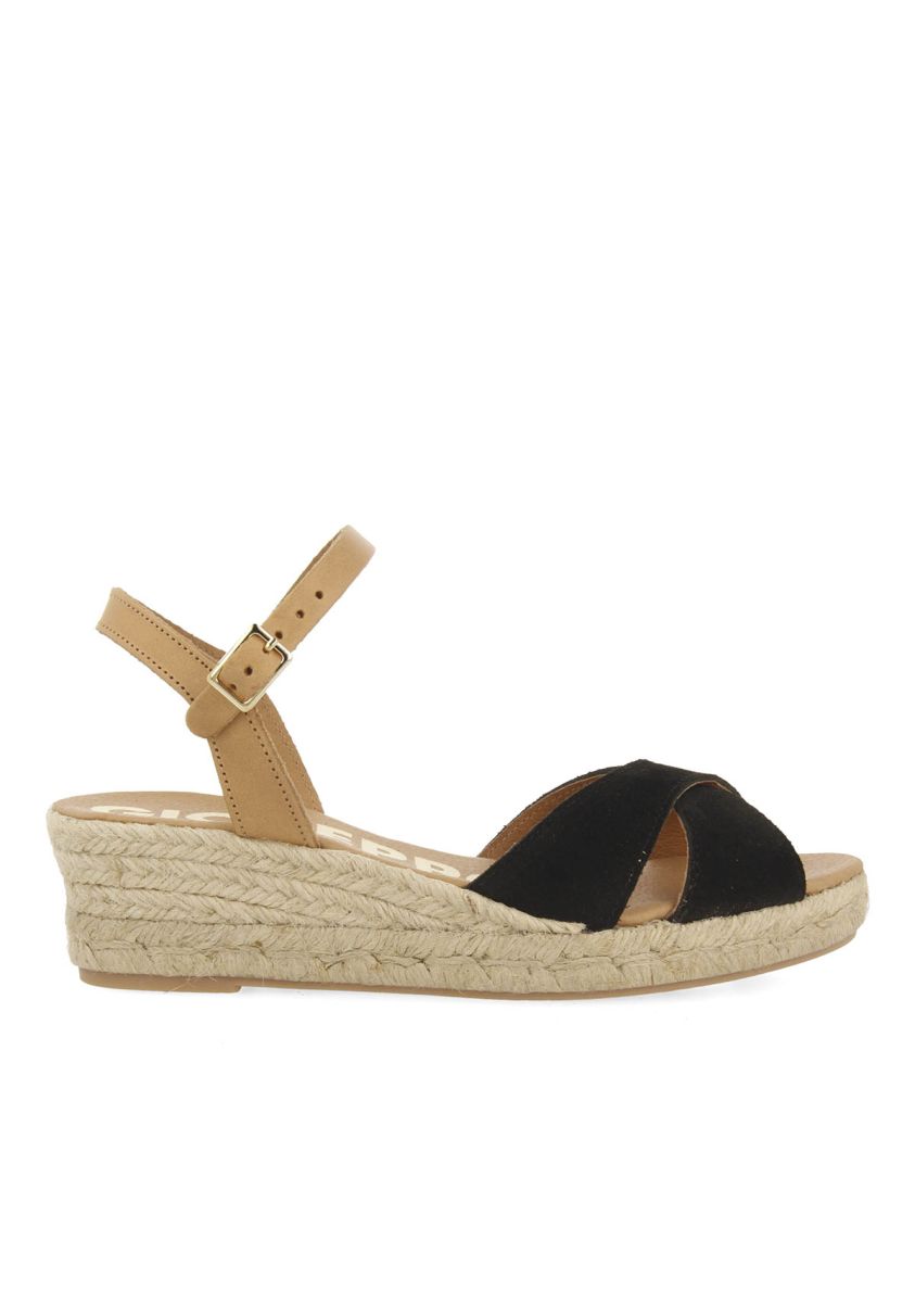 SANDALIAS COLOR NEGRAS CON LIGERA CUÃA DE YUTE PARA MUJER KENDARI  - NEGRO