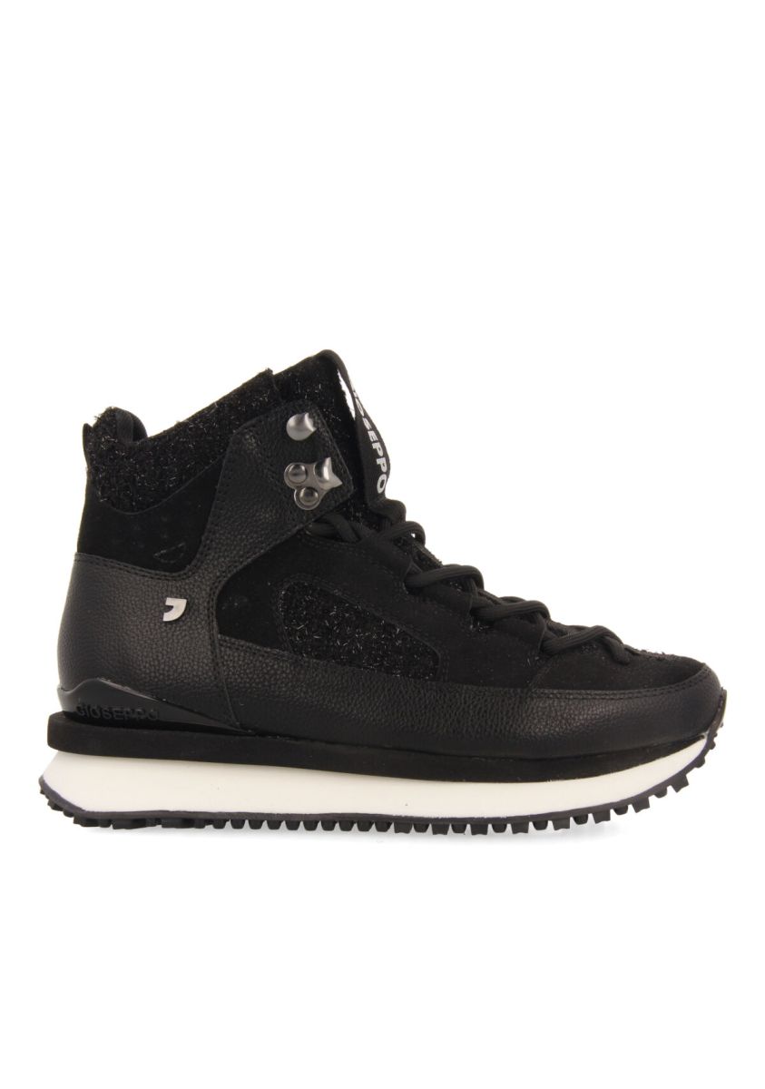 Sneakers estilo botÃ­n de montaÃ±a negras con detalles brillo para mujer reuler - NEGRO