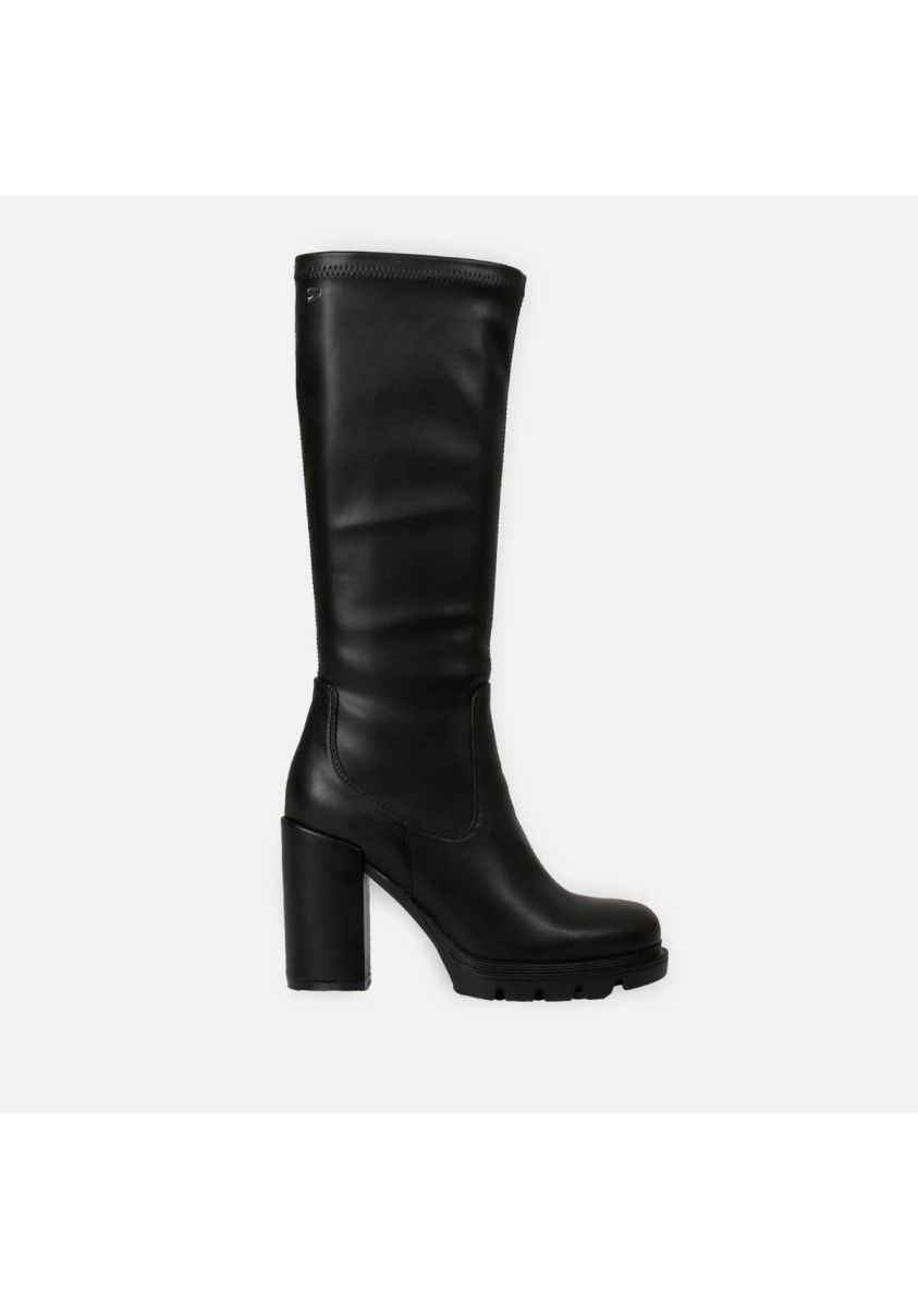 Bota negra alta de punta redondeada con plataforma track y tacÃ³n alto para mujer weidingen - NEGRO