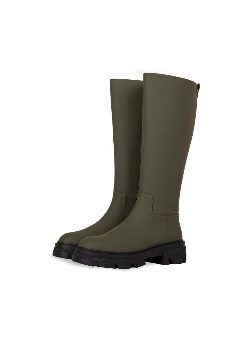 Bota kaki alta engomada y piso track para mujer brossard - KAKI