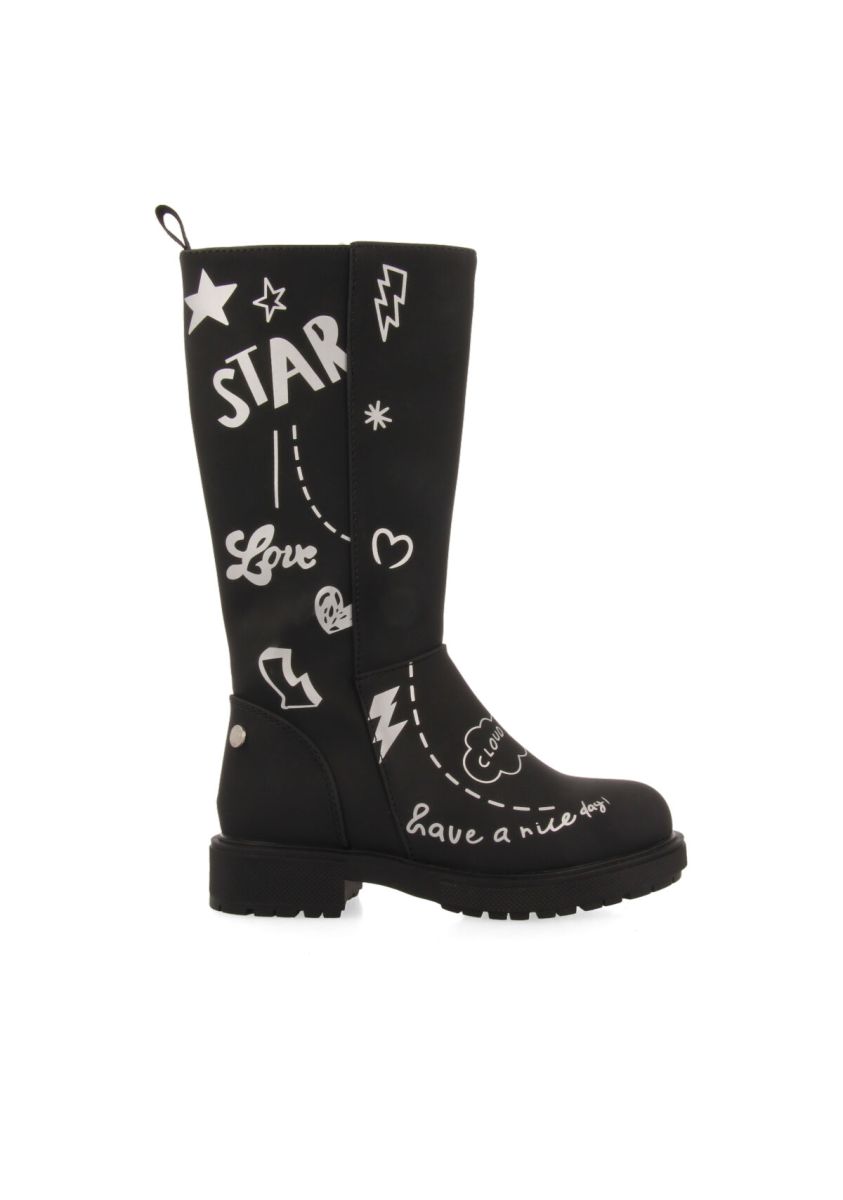 Bota alta negra con estampado de graffiti para niÃ±a dalkey - NEGRO