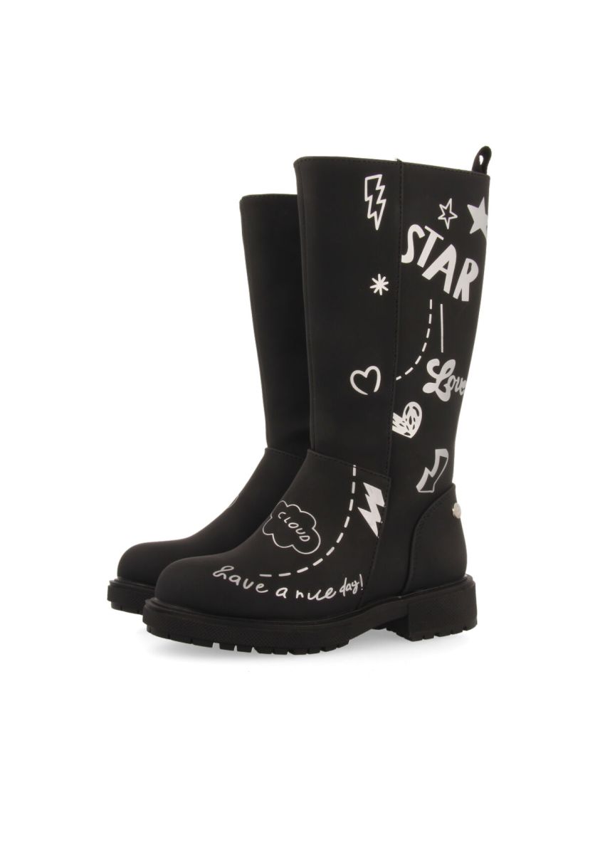 Bota alta negra con estampado de graffiti para niña dalkey - NEGRO
