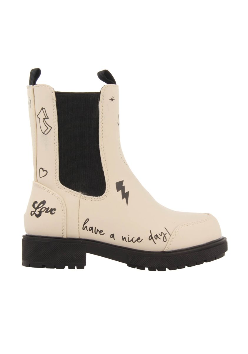 Botas off white tipo chelsea con estampado graffiti para niÃ±a clane - OFF-WHITE