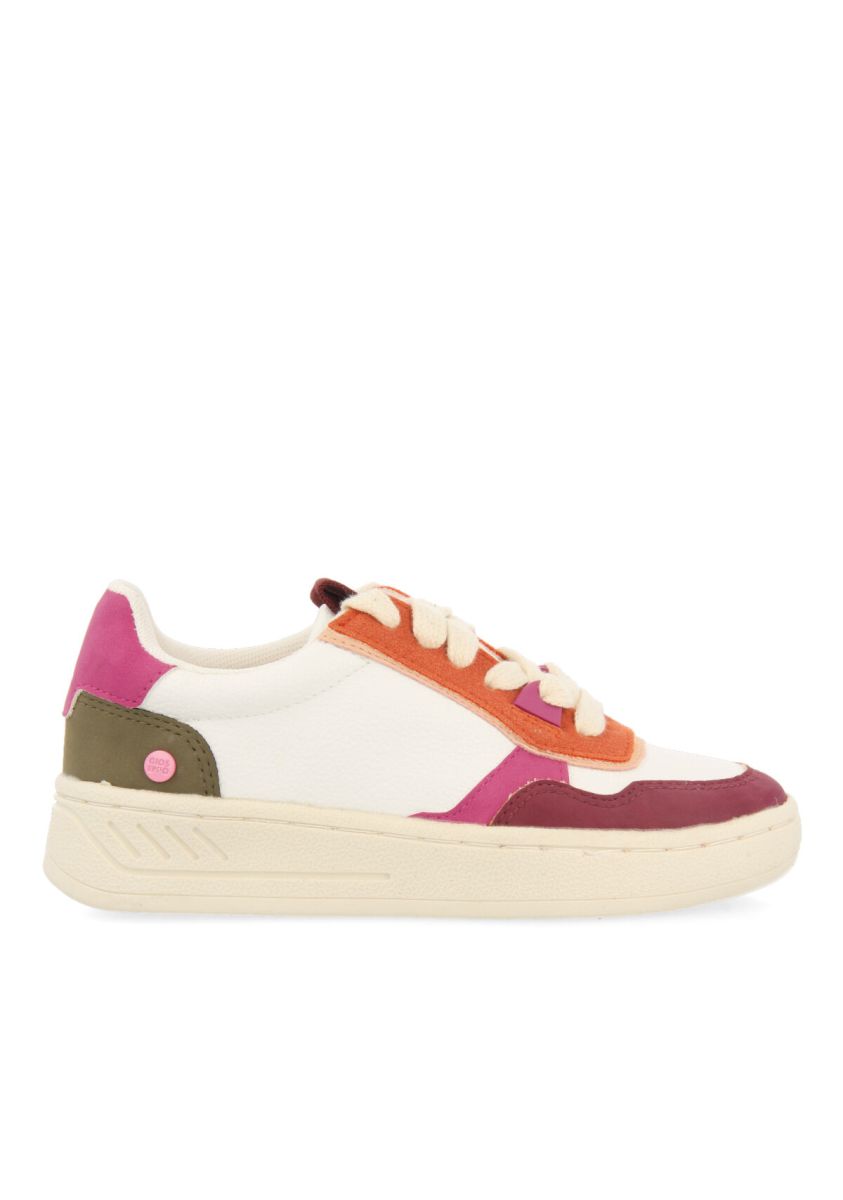Sneakers blancas con detalles multicolor para niÃ±a y niÃ±o poliÃ©ster reciclado tingen - BURDEOS