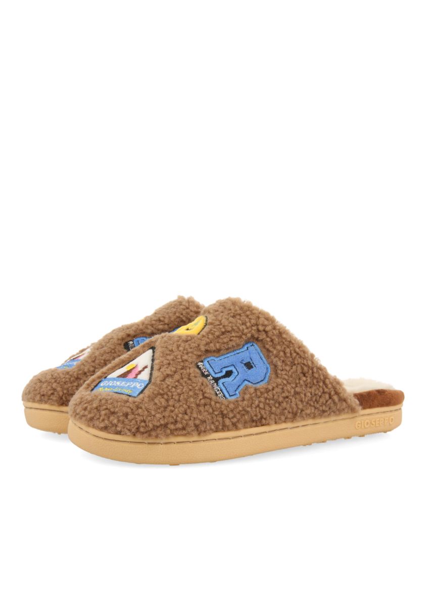 Zapatillas de estar por casa destalonadas marrones con borreguito y bordados para niÃ±a y niÃ±o turi - MULTICOLOR