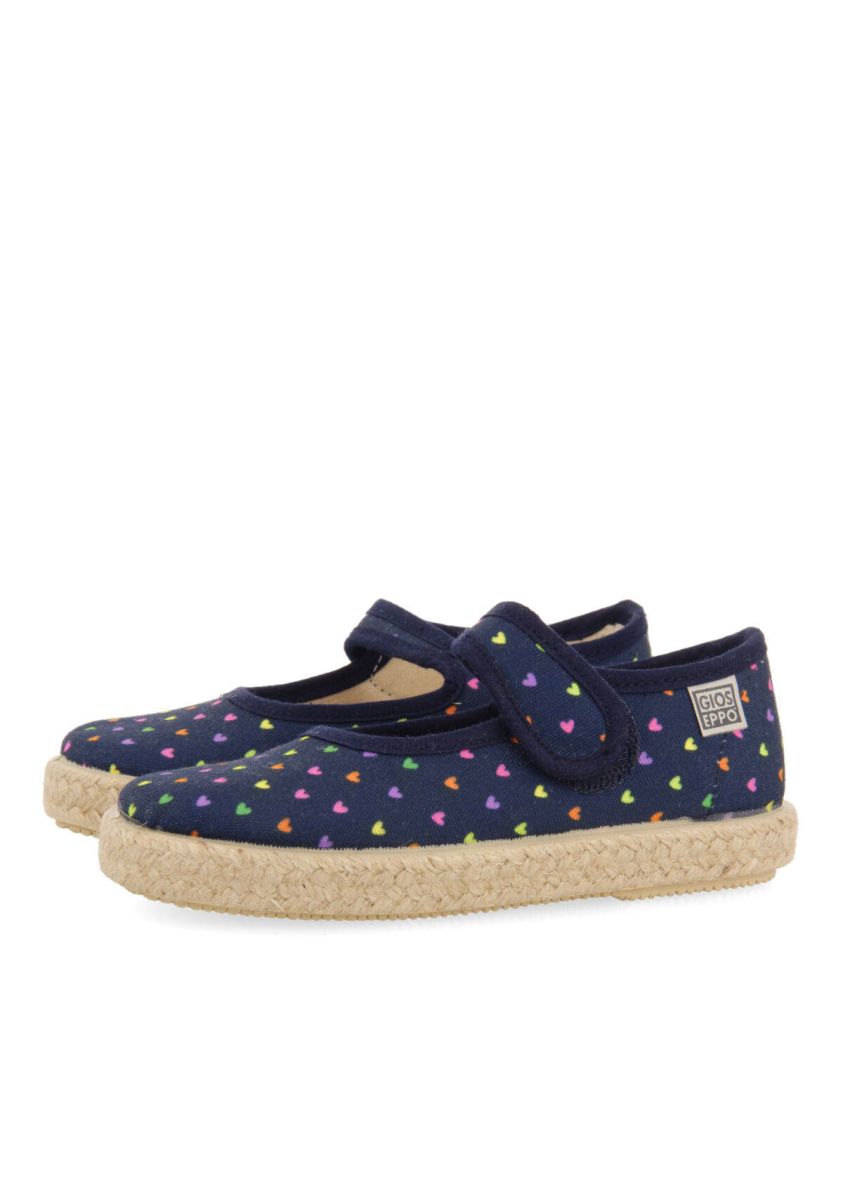 Zapatos tipo espadrille color azul marino con estampado de corazones para niña clesles - MARINO