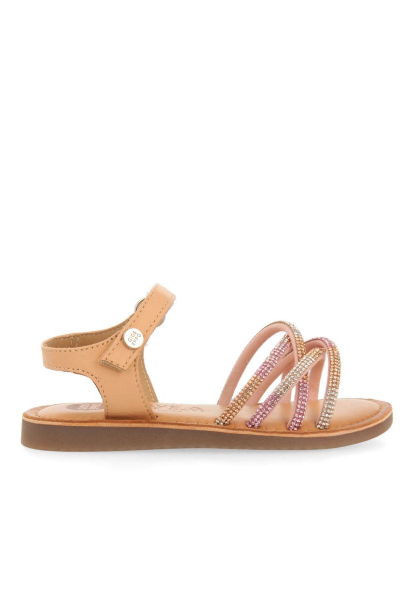 Sandalias de piel en color rosa con cristales para niÃ±a lavrio - ROSA