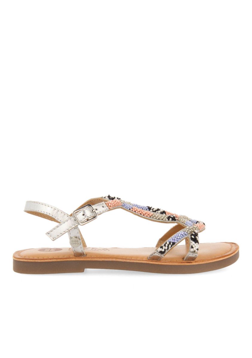 Sandalias de piel con detalles Ã©tnicos en color azul para niÃ±a casole - AZUL