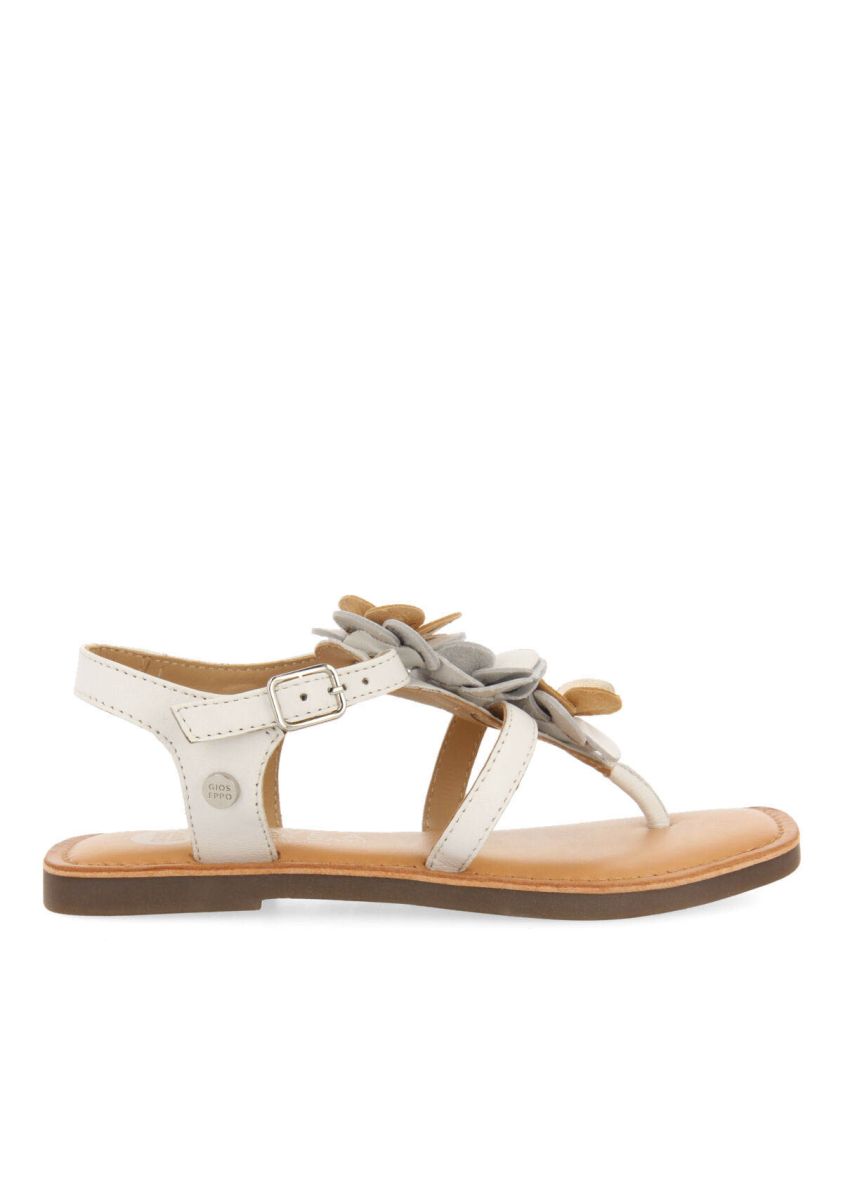 Sandalias de piel con adorno de flores en color blanco para niÃ±a sirnak - BLANCO