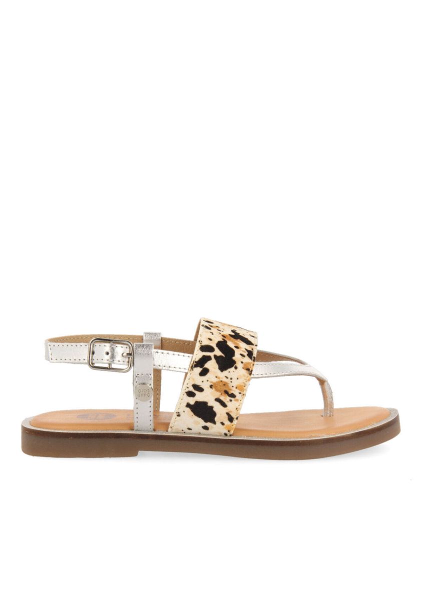 Sandalias de piel color plata y animal print para niÃ±a sardoa - PLATA