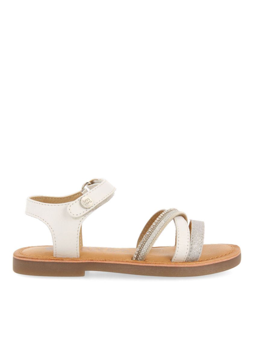 Sandalias de piel con detalles en color blanco para niÃ±a melgar - BLANCO