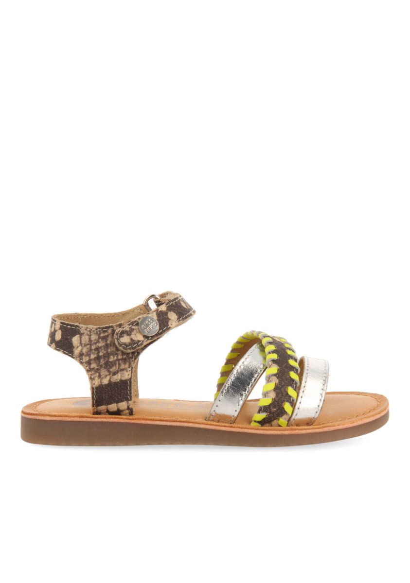Sandalias con detalles en flÃºor amarillo y animal print para niÃ±a dota - AMARILLO