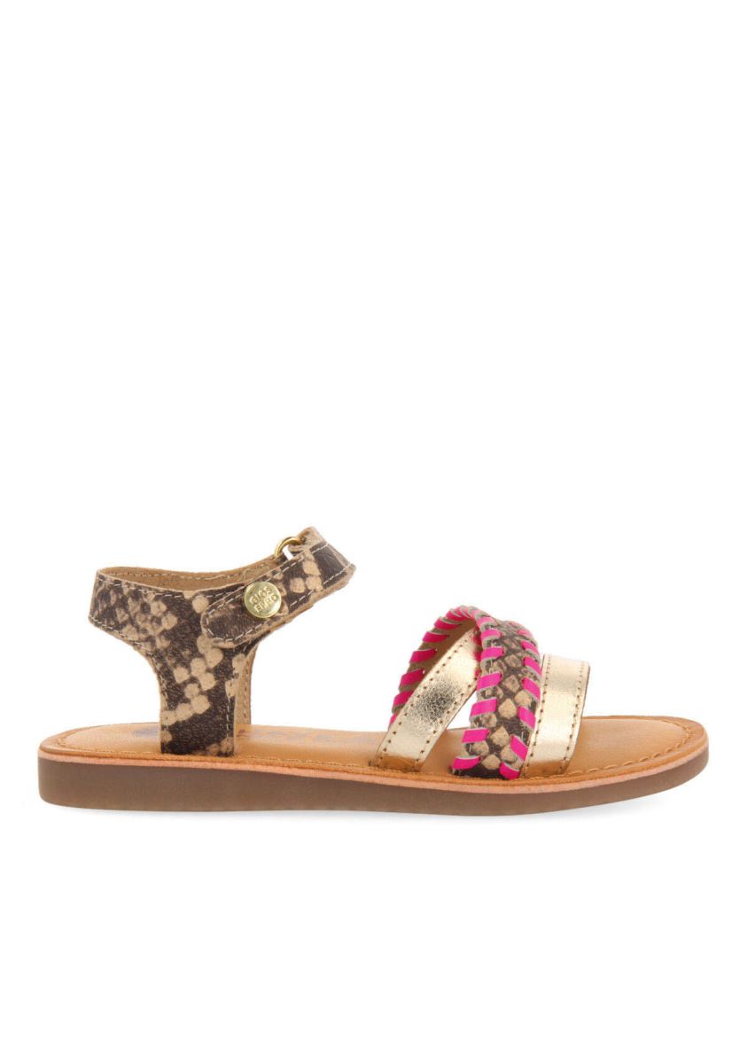 Sandalias con detalles en flÃºor fucsia y animal print para niÃ±a dota - FUXIA