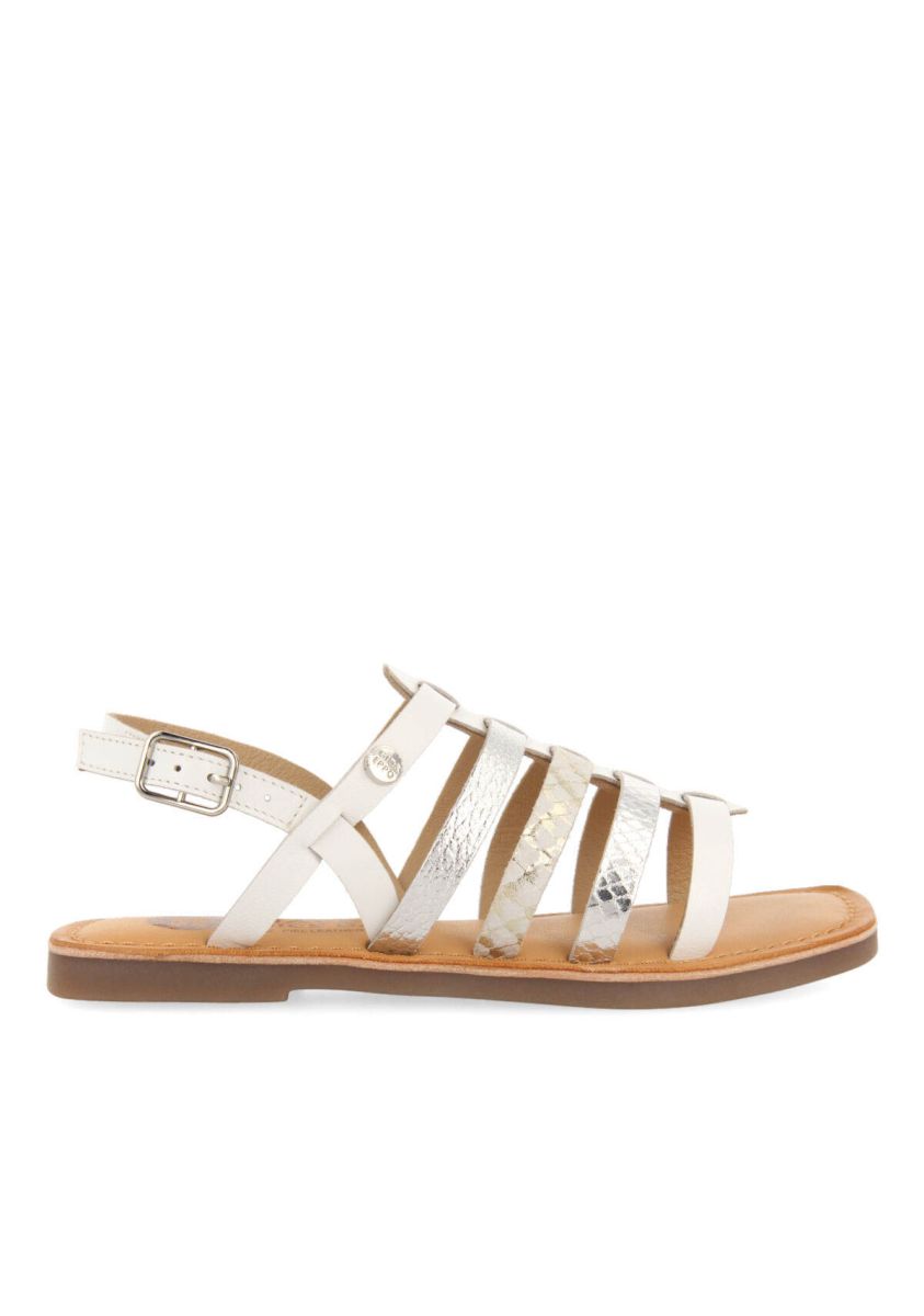 Sandalias de piel tipo cangrejera blancas para niÃ±a neac - BLANCO
