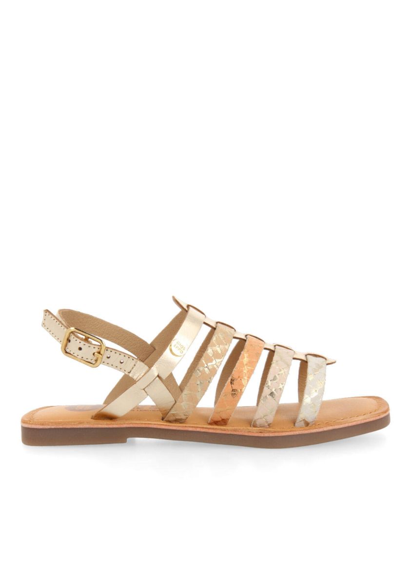 Sandalias de piel tipo cangrejera en color oro para niÃ±as tregan - ORO