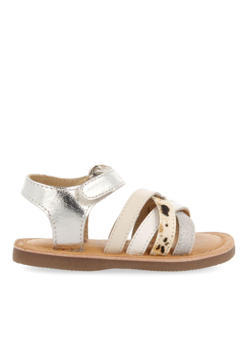Sandalias de piel animal print en color plata para niÃ±a houdan - PLATA