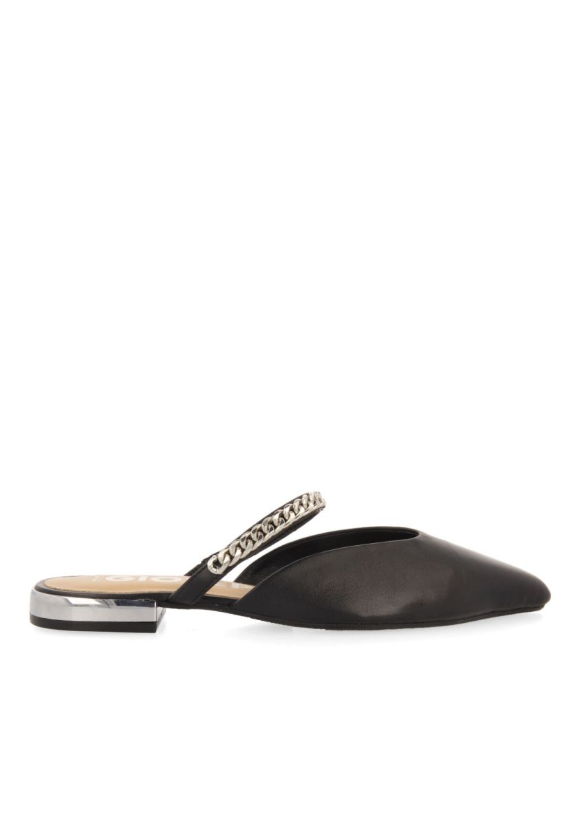 Sandalias negras tipo babucha con detalle de cadena para mujer esnon - NEGRO