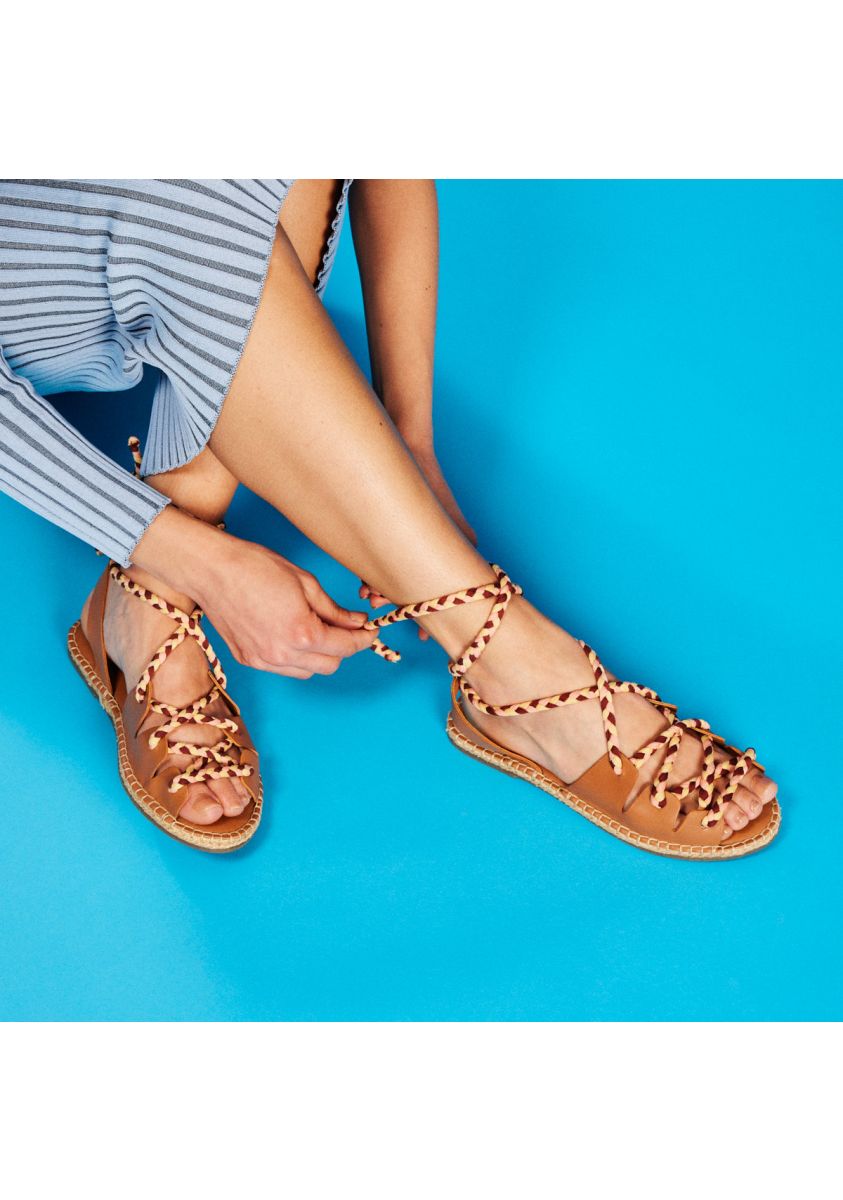 Sandalias cuero de piel tipo espadrilles con cuerdas trenzadas para mujer bani   - CUERO