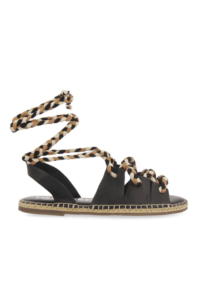 Sandalias negras de piel tipo espadrilles con cuerdas trenzadas para mujer bani   - NEGRO