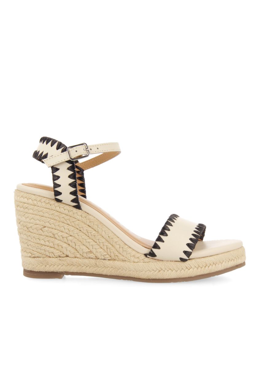 Sandalias de piel color off-white con pespuntes y cuÃ±a de yute para mujer neiva  - OFF-WHITE
