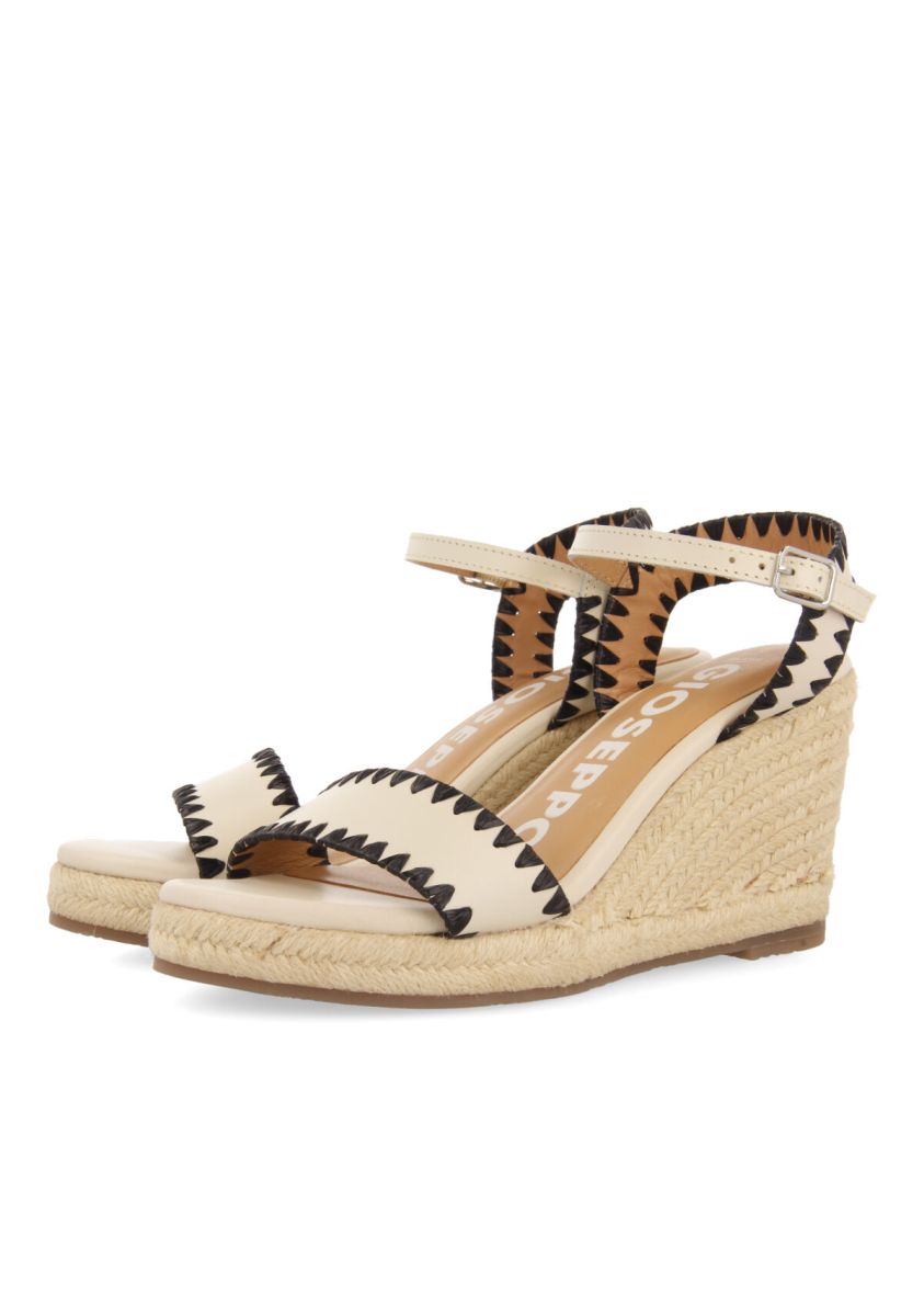 Sandalias de piel color off-white con pespuntes y cuña de yute para mujer neiva - OFF-WHITE