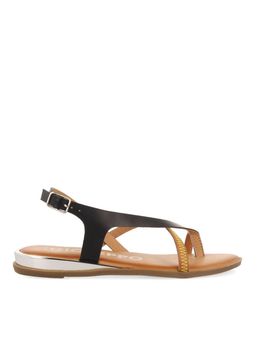 Sandalias negras de piel con tiras para mujer gioux   - NEGRO