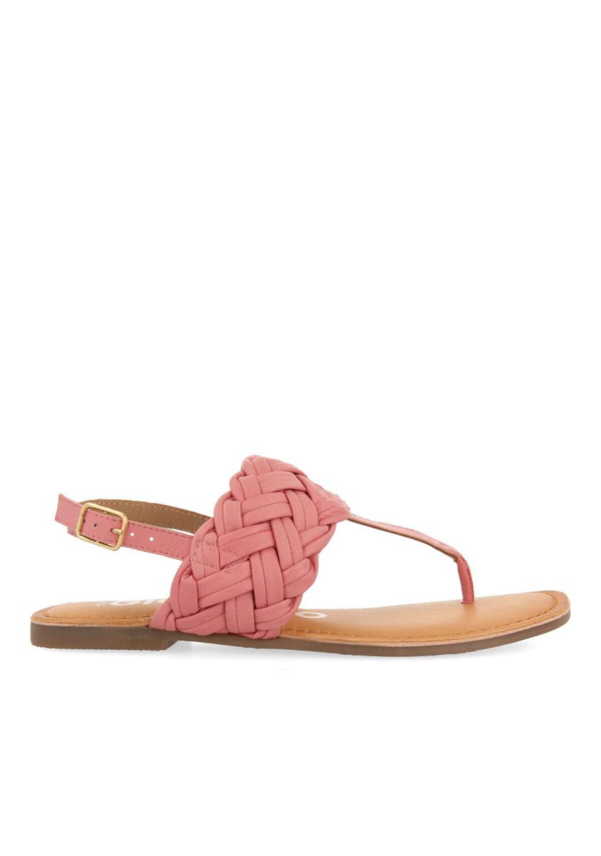 Sandalias planass rosa de piel trenzada para mujer sergines  - ROSA