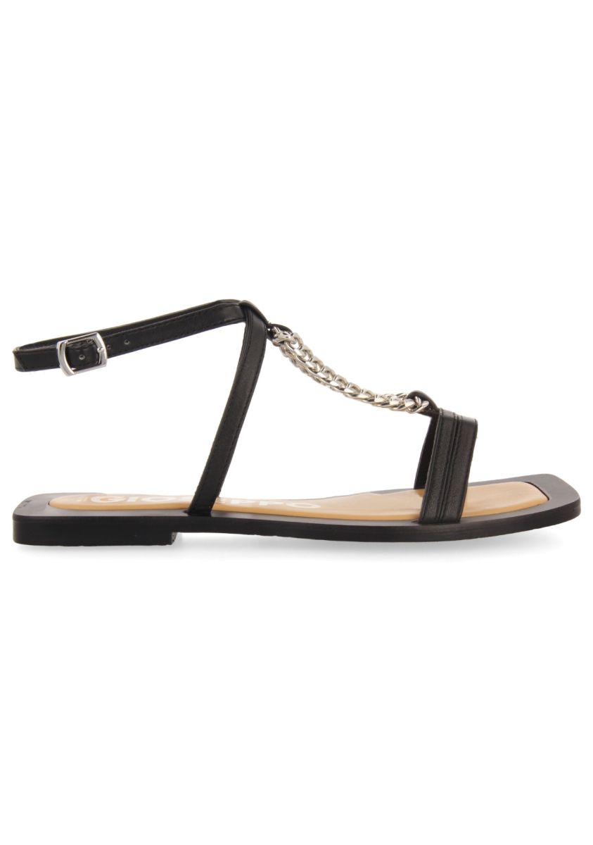 Sandalias negras con tiras y detalle de cadena para mujer goyave  - NEGRO