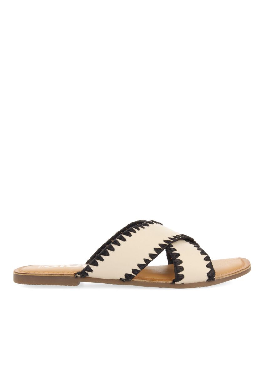 Sandalias off-white de piel con pasados de rafia para mujer assu  - OFF-WHITE