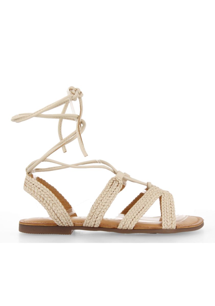 Sandalias planas de piel off-white trenzadas con cordones para mujer darney  - OFF-WHITE