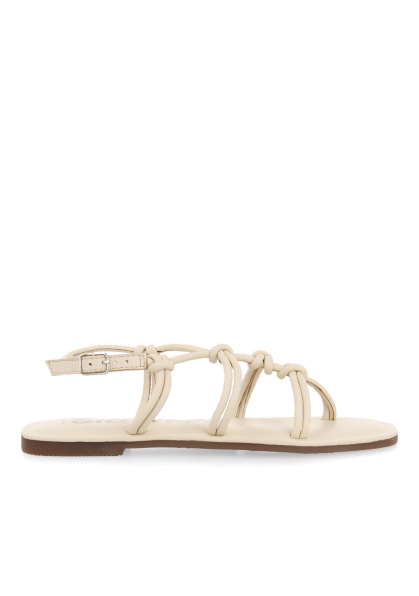 Sandalias planas de piel off-white con tiras finas y detalle de nudos para mujer matinha  - OFF-WHITE